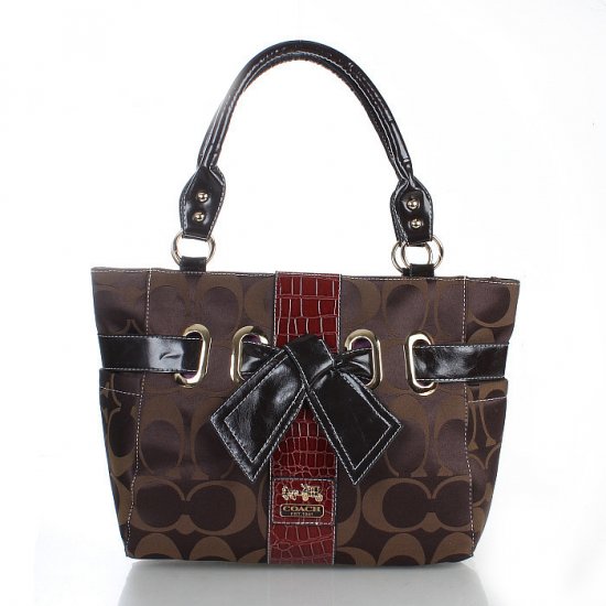 Coach Poppy Bowknot Signature Medium Coffee Totes FDC | Coach Outlet Canada